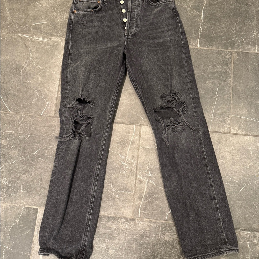 Agolde Black Distressed Boyfriend Jeans